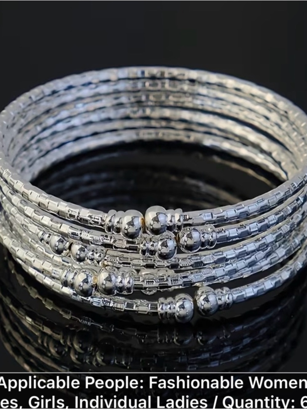 6PCS Silver Women's Stacked Beaded Bangle Bracelet Set- Middle Eastern